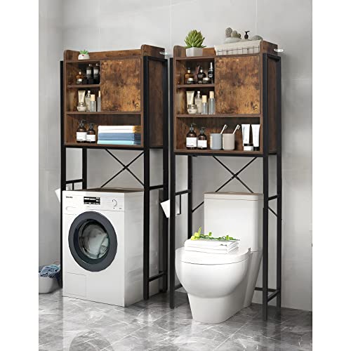 Iwell Over The Toilet Storage Cabinet, Tall Over Toilet Bathroom Organizer with Adjustable Shelf & Paper Hooks, Freestanding Bathroom Space Saver, 66.9''H, Rustic Brown