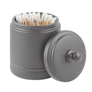 mdesign metal bathroom vanity storage organizer canister jar with lid for cotton balls, swabs, makeup sponges, bath salts, hair ties, jewelry - hyde collection - graphite gray