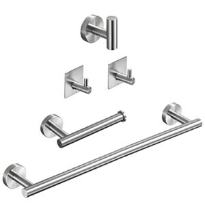 sagetta nickel towel racks for bathroom, no-drill hooks sus304 stainless steel bathroom accessories kit includes 16inch towel bar,3 robe towel hooks,toilet paper holder (nickel)