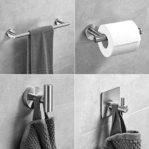 Sagetta Nickel Towel Racks for Bathroom, No-Drill Hooks SUS304 Stainless Steel Bathroom Accessories Kit Includes 16inch Towel Bar,3 Robe Towel Hooks,Toilet Paper Holder (Nickel)