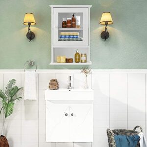 Tangkula Bathroom Cabinet, Wall Mounted Storage Organizer W/Door and Open Shelf, Hanging Medicine Cabinet, White