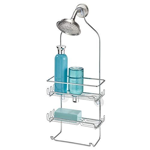 iDesign Milo Metal Wire Hanging Shower Caddy, Baskets and Towel Bar for Shampoo, Conditioner, and Soap with Hooks for Razors, Towels, and More, 4.25" x 9" x 21.25", Chrome