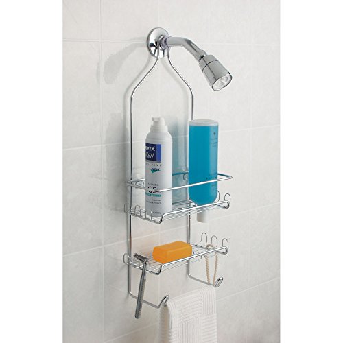 iDesign Milo Metal Wire Hanging Shower Caddy, Baskets and Towel Bar for Shampoo, Conditioner, and Soap with Hooks for Razors, Towels, and More, 4.25" x 9" x 21.25", Chrome