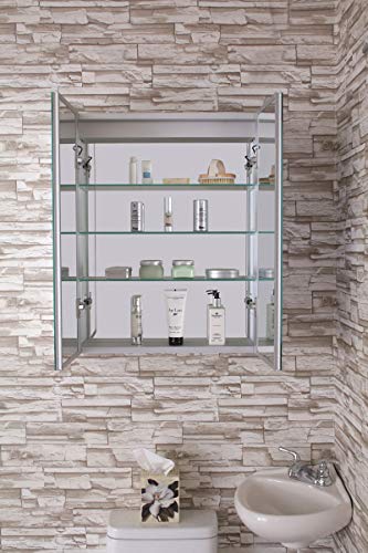 Fine Fixtures Bathroom Medicine Cabinet, Aluminum, Recessed/Surface Mount, 24" x 30", 2 Door, Mirrored w/ 2 LED Strips