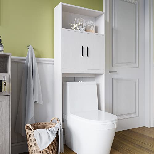 ODIKA Over The Toilet Storage Cabinet, Bathroom Shelves Over Toilet, Bathroom Storage Cabinet Organizer, Light Grey Wood Grain