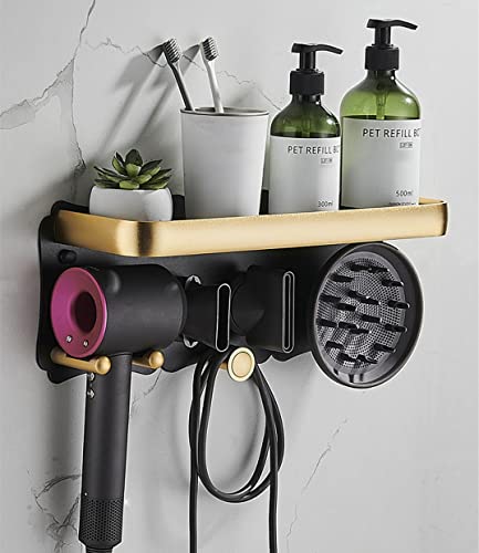 Hair Dryer Holder Wall Mounted with Shelf Bathroom Hair Tool Organizer for Dyson and Other Hair Dryers，Dyson Blow Hair Dryer Accessories Holder Bathroom Toothbrush Cosmetic Storage Organizer Shelf