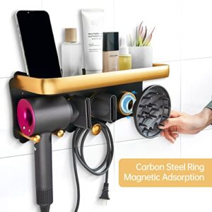 Hair Dryer Holder Wall Mounted with Shelf Bathroom Hair Tool Organizer for Dyson and Other Hair Dryers，Dyson Blow Hair Dryer Accessories Holder Bathroom Toothbrush Cosmetic Storage Organizer Shelf