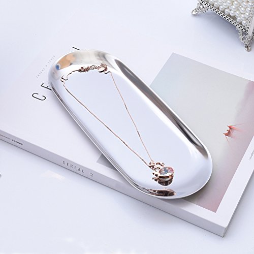 2 Pieces Stainless Steel Towel Tray Storage Tray Fruit Trays Cosmetics Jewelry Organizer,Silver,Oval