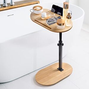 petiarkit bathtub tray, bamboo bathtub tray table with wine glass and phone holder, height adjustable, rotatable bath caddy tray for luxury bath, home organizer for sofa, bed, table.