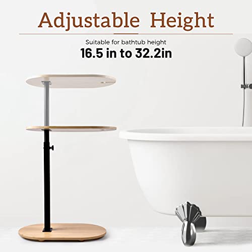 PETIARKIT Bathtub Tray, Bamboo Bathtub Tray Table with Wine Glass and Phone Holder, Height Adjustable, Rotatable Bath Caddy Tray for Luxury Bath, Home Organizer for Sofa, Bed, Table.