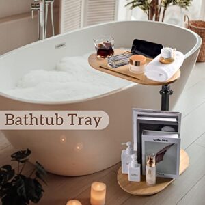 PETIARKIT Bathtub Tray, Bamboo Bathtub Tray Table with Wine Glass and Phone Holder, Height Adjustable, Rotatable Bath Caddy Tray for Luxury Bath, Home Organizer for Sofa, Bed, Table.