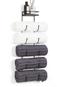 soduku towel rack multifunctional wall mount towel wine rack with top shelf metal towel racks storage organizer holder for bathroom bath kitchen black