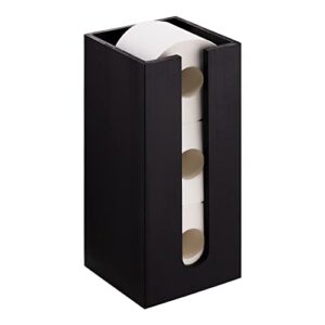 navaris bamboo toilet paper storage - narrow free standing toilet paper holder tower organizer for bathroom - storage for 3 toilet rolls - black