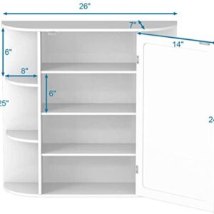 Casart Wall Mounted Bathroom Cabinet with Mirror, Single Door Medicine Cabinet with 4-Tier Inner Shelf