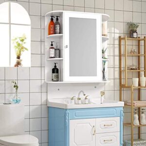 Casart Wall Mounted Bathroom Cabinet with Mirror, Single Door Medicine Cabinet with 4-Tier Inner Shelf