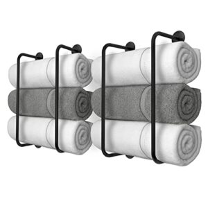 fumax 2 set towel rack, wall mounted metal towel shelf, bathroom storage organizer for towels, washcloths, bathrobe, hand towel (round)