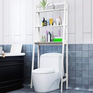 Tangkula Bathroom Space Saver, Over The Toilet Storage Rack, Free Standing 3-Shelf Bathroom Organizer, Multifunctional Bathroom Toilet Rack (White)
