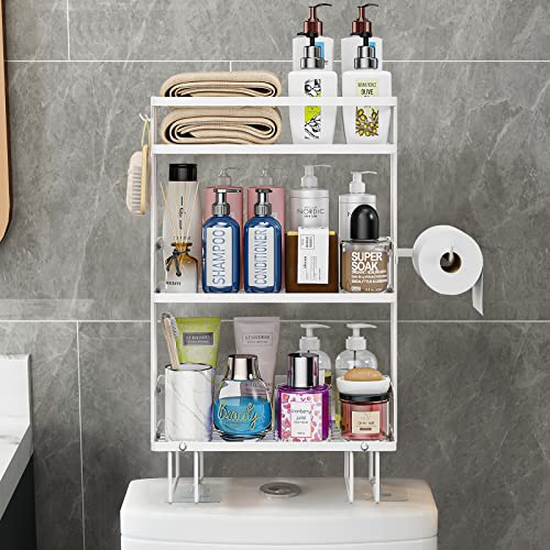 MUUBOOX Over The Toilet Storage,3-Tier Over-The-Toilet Space Saver Organizer Rack,Multifunctional Toilet Rack,No Drilling Space Saver with Wall Mounting Design(White)