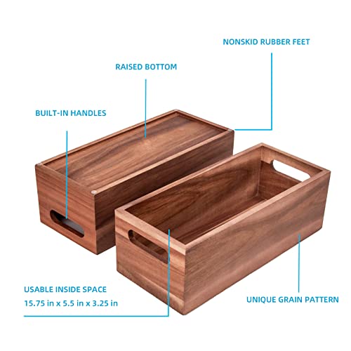 DUCIHBA, Natural Acacia Hardwood Bathroom Tray with Handles for Organizing Toiletries and Accessories - Large 16.5x6 in Size for Countertop, Shelf, or Tank Top Storage