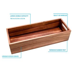 DUCIHBA, Natural Acacia Hardwood Bathroom Tray with Handles for Organizing Toiletries and Accessories - Large 16.5x6 in Size for Countertop, Shelf, or Tank Top Storage