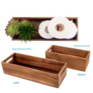 DUCIHBA, Natural Acacia Hardwood Bathroom Tray with Handles for Organizing Toiletries and Accessories - Large 16.5x6 in Size for Countertop, Shelf, or Tank Top Storage