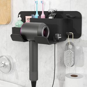 hollyfly hair dryer holder wall mounted, self-adhesive blow dryer holder for dyson, multi-functional hair dryer rack, removable hair care accessories tool organizer for bathroom salon, morden black