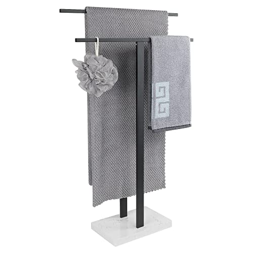 NearMoon Standing Towel Rack, Freestanding 2-Tier Towel Holder with Marble Base for Bathroom, Pool, SUS304 Stainless Steel (Matte Black)