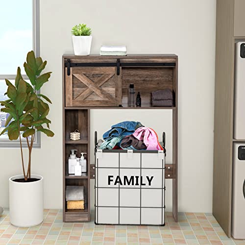 Giantex Over The Toilet Storage Cabinet - Freestanding Bathroom Organizer with Sliding Barn Door & Storage Shelves, Multifunctional Bathroom Toilet Rack for Bathroom, Restroom, Laundry, Brown