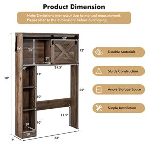 Giantex Over The Toilet Storage Cabinet - Freestanding Bathroom Organizer with Sliding Barn Door & Storage Shelves, Multifunctional Bathroom Toilet Rack for Bathroom, Restroom, Laundry, Brown