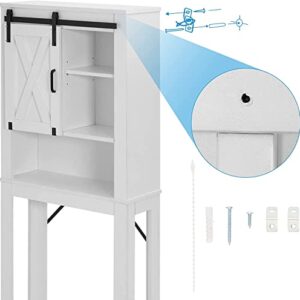 Farmhouse Over The Toilet Storage, Freestanding Over Toilet Bathroom Organizer with Sliding Barn Door, Space Saver Toilet Stands for Bathroom, 68 Inch, White