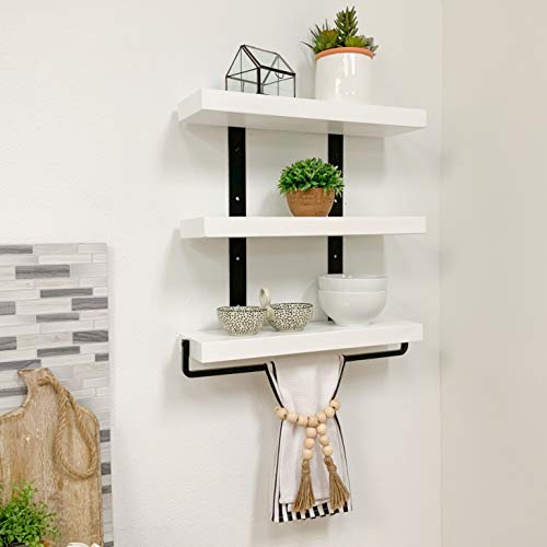 Del Hutson Designs Industrial 3-Tier Floating Shelf with Towel Bar