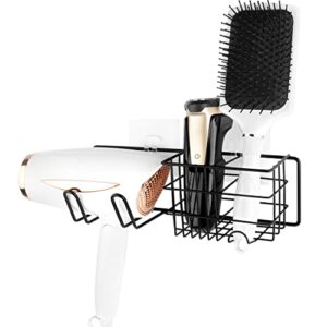 dodamour household punch-free hair dryer holder, stainless steel wall mount hair blow dryer stand, multifunction bathroom storage rack for hair dryer, curling iron, hair straightener (black)