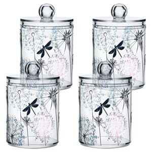 susiyo dandelions and dragonflies plastic jars with lid apothecary jar for cotton balls swabs pads - 4 pack