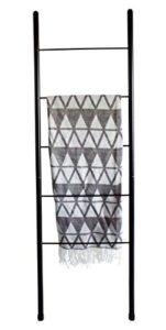 blanket ladder - modern rustic decorative metal leaning ladder rack - 5 ft tall towel drying and display rack, quilt and blanket display ladder