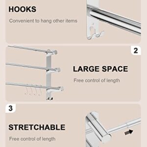 3-Tier Adjustable Ladder Bath Towel Bar 16 to 27.6 Inch, ZUEXT Polish Chrome Stainless Steel Towel Holder Hanger,Wall Mounted Stair Towel Rod for Bathroom Kitchen, Strechable Towel Rail Racks w/Hooks