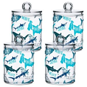 xigua 2 Pack Blue & White Shark Apothecary Jars with Lid, Qtip Holder Storage Jars for Cotton Ball, Cotton Swab, Cotton Round Pads, Clear Plastic Canisters for Bathroom Vanity Organization (10 Oz)