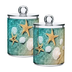 yyzzh starfish seashell in clear sea water ocean beach 2 pack qtip holder dispenser for cotton swab ball round pads floss 10 oz apothecary jar set for bathroom canister storage makeup organizer