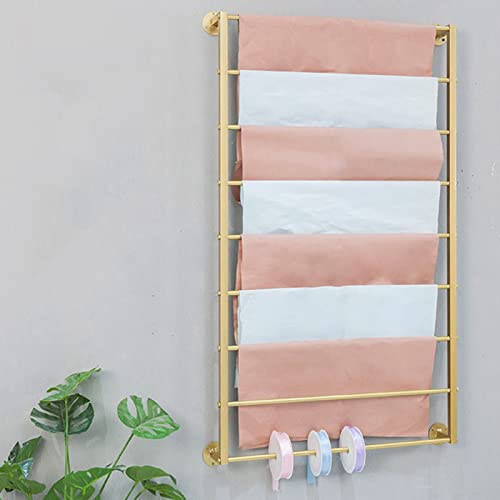 Wall Mounted Scarf Rack, Ties Silk Scarves Towels Storage Multifunctional Metal Rack, Space-Saving Wrapping Paper Organizer Ribbon Holder Wall Display Rack for Flower Shops (Color : Golden, Size : 1