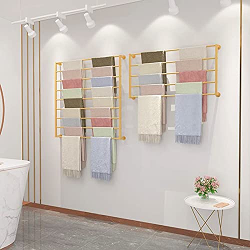 Wall Mounted Scarf Rack, Ties Silk Scarves Towels Storage Multifunctional Metal Rack, Space-Saving Wrapping Paper Organizer Ribbon Holder Wall Display Rack for Flower Shops (Color : Golden, Size : 1