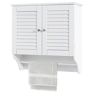 giantex bathroom cabinet wall mounted - hanging medicine cabinet with dual louvered doors, extra towel bar, 3-level adjustable shelf, space-saving cabinet for kitchen, above toilet storage cabinet