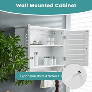 Giantex Bathroom Cabinet Wall Mounted - Hanging Medicine Cabinet with Dual Louvered Doors, Extra Towel Bar, 3-Level Adjustable Shelf, Space-Saving Cabinet for Kitchen, Above Toilet Storage Cabinet