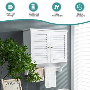 Giantex Bathroom Cabinet Wall Mounted - Hanging Medicine Cabinet with Dual Louvered Doors, Extra Towel Bar, 3-Level Adjustable Shelf, Space-Saving Cabinet for Kitchen, Above Toilet Storage Cabinet