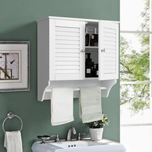 Giantex Bathroom Cabinet Wall Mounted - Hanging Medicine Cabinet with Dual Louvered Doors, Extra Towel Bar, 3-Level Adjustable Shelf, Space-Saving Cabinet for Kitchen, Above Toilet Storage Cabinet