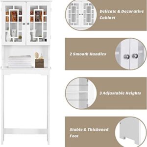MEDIMALL Over The Toilet Storage Cabinet, Bathroom Space Saver w/ 2 Doors, Inner Adjustable Shelf & Open Storage Space, Anti-Tip Design, Organizer Over Toilet for Most Standard Toilets (White)