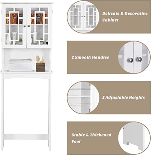 MEDIMALL Over The Toilet Storage Cabinet, Bathroom Space Saver w/ 2 Doors, Inner Adjustable Shelf & Open Storage Space, Anti-Tip Design, Organizer Over Toilet for Most Standard Toilets (White)