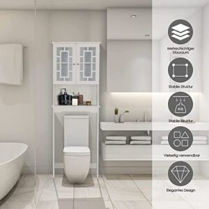 MEDIMALL Over The Toilet Storage Cabinet, Bathroom Space Saver w/ 2 Doors, Inner Adjustable Shelf & Open Storage Space, Anti-Tip Design, Organizer Over Toilet for Most Standard Toilets (White)