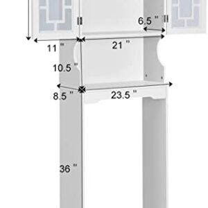 MEDIMALL Over The Toilet Storage Cabinet, Bathroom Space Saver w/ 2 Doors, Inner Adjustable Shelf & Open Storage Space, Anti-Tip Design, Organizer Over Toilet for Most Standard Toilets (White)