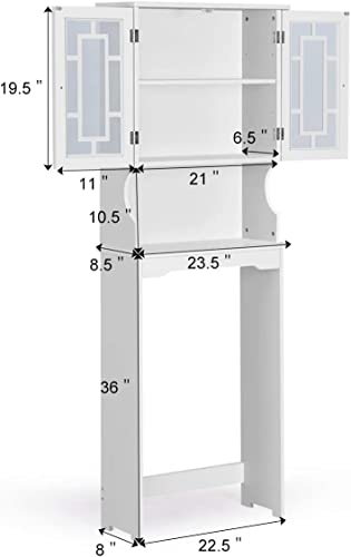 MEDIMALL Over The Toilet Storage Cabinet, Bathroom Space Saver w/ 2 Doors, Inner Adjustable Shelf & Open Storage Space, Anti-Tip Design, Organizer Over Toilet for Most Standard Toilets (White)