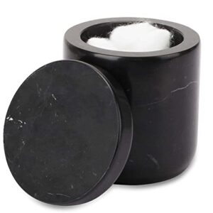 worhe natural marble canister with lid for cotton balls cosmetics makeup accessories storage, vanity countertop organizer for bathroom bedroom living room sturdy and durable, color black (dl010)