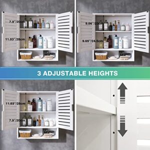 SMIBUY Bathroom Cabinet Wall Mounted, Bamboo Over-The-Toilet Storage Organizer, Space Saver Medicine Cabinet with 2 Door and Adjustable Shelves (White)